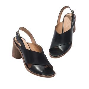 Madewell Sandals Women Size 7.5 Black Ruthie Leather Crisscross Slingback Heeled
